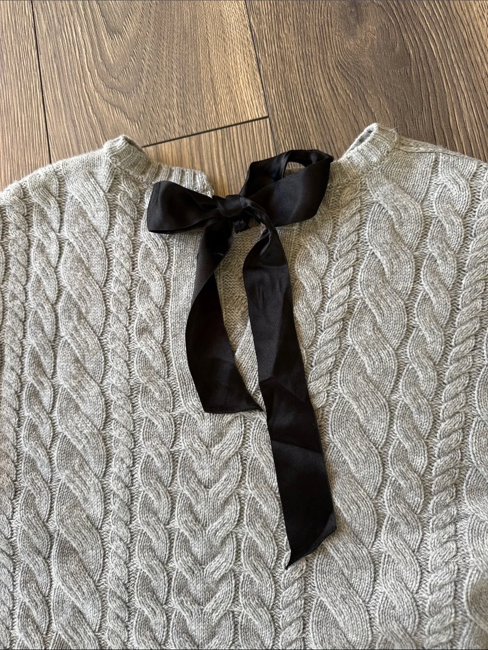 J.Crew Neutral grey Cable Knit Sweater - black back bow tie